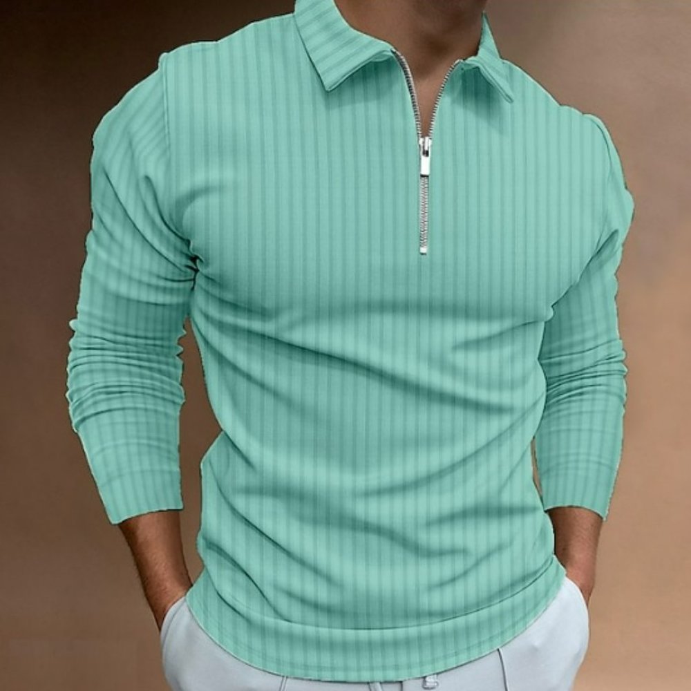 Men's Pullover Golf/Polo Stripped Shirt; quarter zip